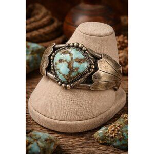 48.5g Solid 925 Sterling Kingman Turquoise Architectural Cuff Bracelet Chunky